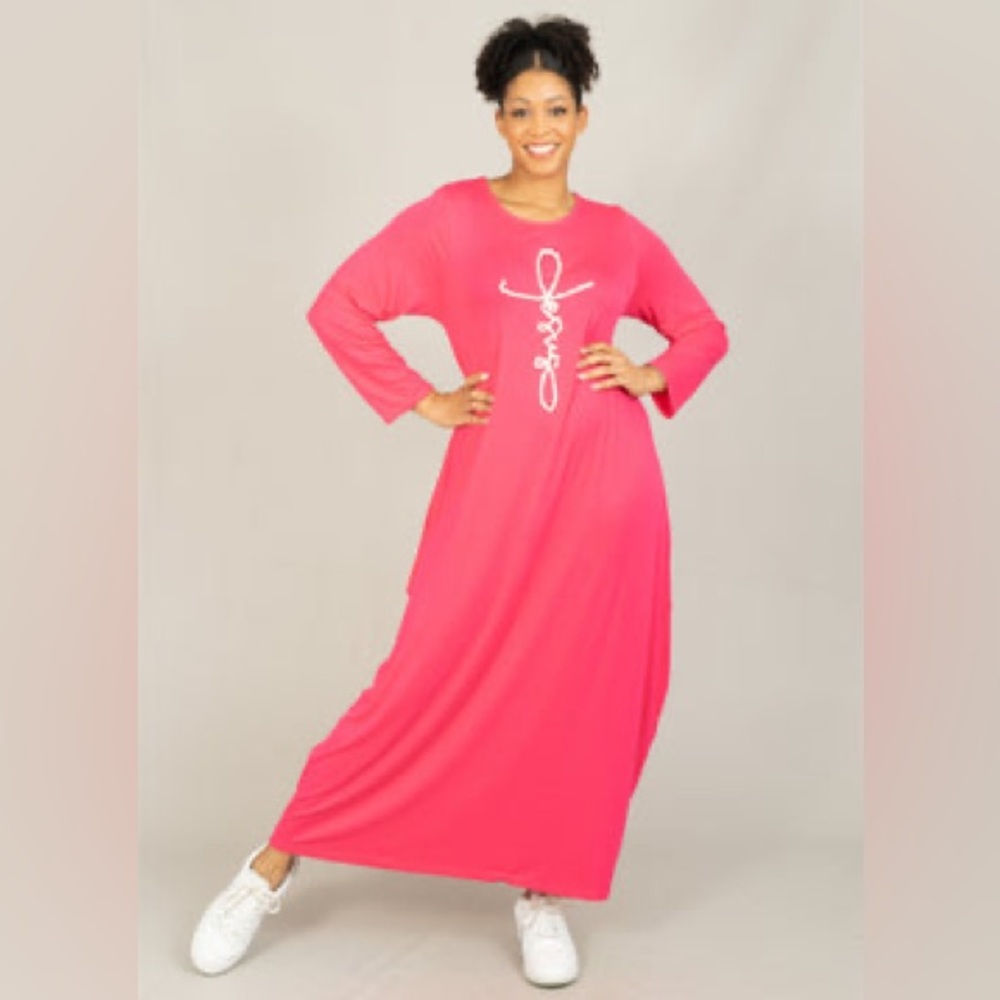 0976. “Jesus” Pearlized Long Sleeve Maxi Dress
